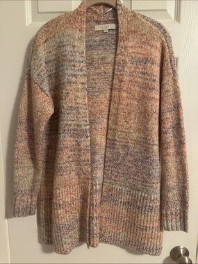 LOFT Multicolor Pastel Open-Front Cardigan - Peach Lavender Cream